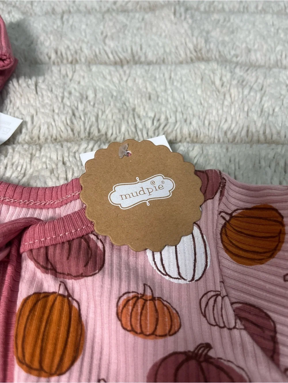 NWT Mud Pie Baby Girls Pink Pumpkin Footie Sleeper & Headband Set 0-3M Fall